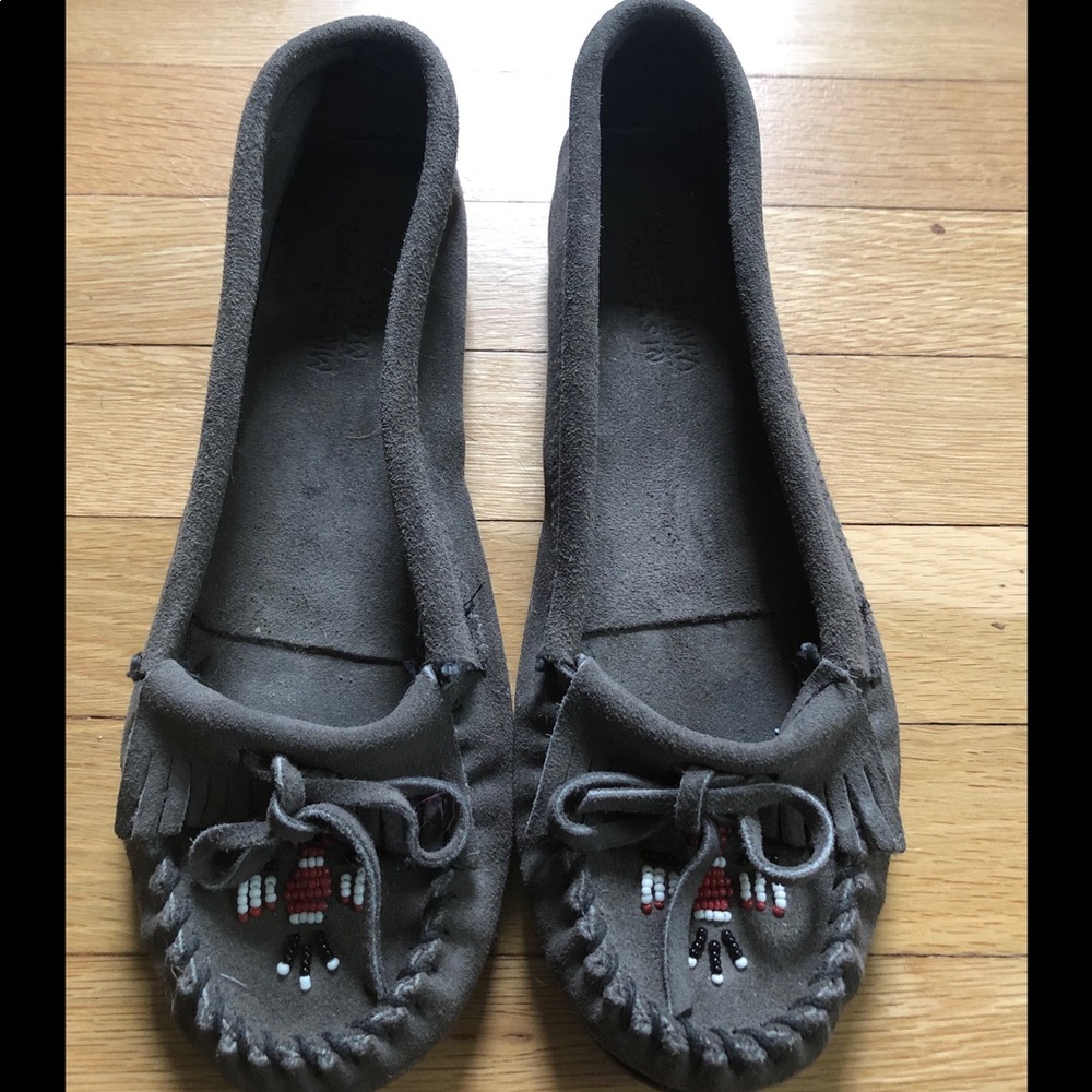 Gray Minnetonka Thunderbird II Moccasins
